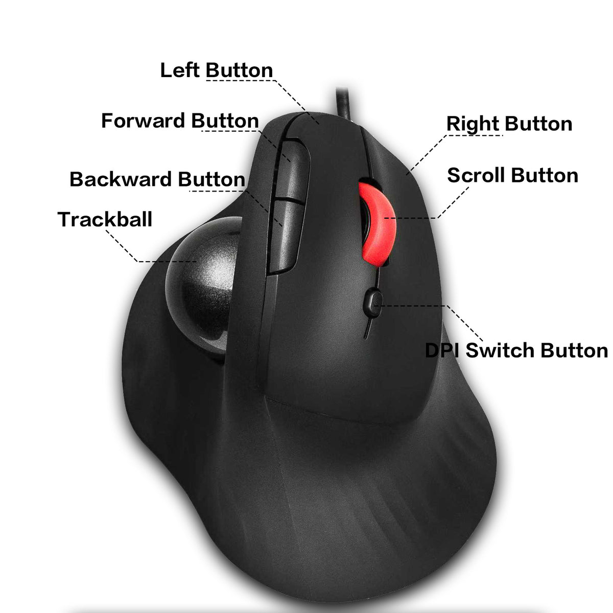 Jomaa Wired Vertical Roller Mouse Ergonomic Plug-And-Play Trackball Mouse with Adjustable Dpi - image 5