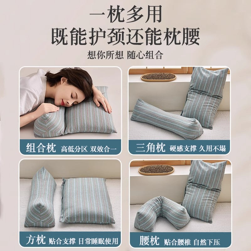 Buckwheat Shell Cervical Spine Pillow, Cervical Spine Protection, Sleep Aid, Triangular One-Piece Pillow Core, Cotton Neck Pillow for Adults to Sleep on - image 5