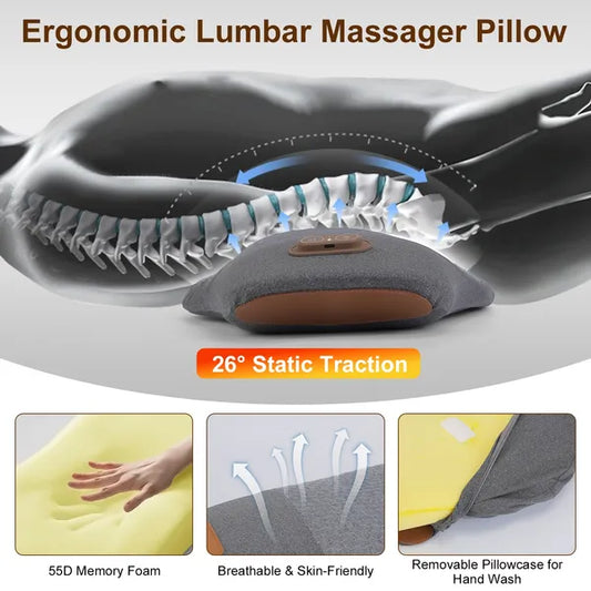 2 In 1 Electric Lumbar Massager Support Pillow Memory Foam Lower Back…