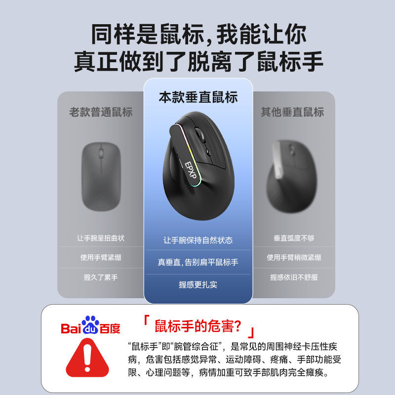 Right-Hand Vertical Mouse, Vertical Ergonomic Wireless Mouse, Charging, Bluetooth Dual-Mode, Silent, Cross-Border Factory Wholesale - image 2