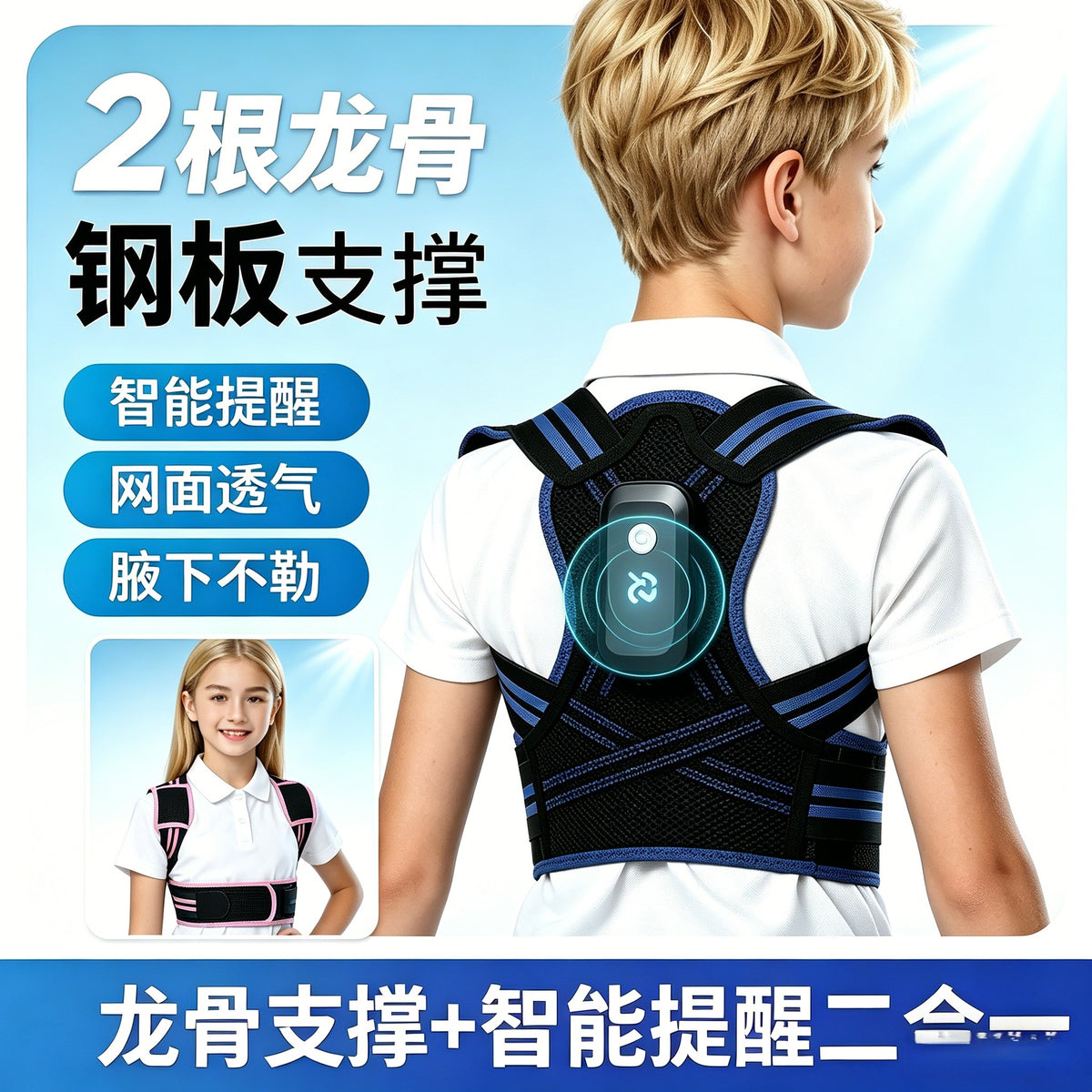 Children's hunchback corrector, youth student posture corrector, good spinal support belt with intelligent vibration reminder for posture correction - image 2