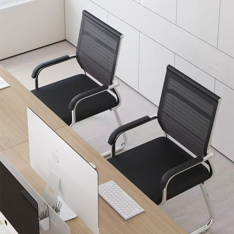 Mesh bow-shaped office chair, ergonomic staff computer chair with fixed armrests, no wheels, suitable for employee training and conference use - image 4