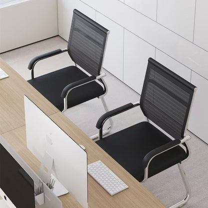 Mesh bow-shaped office chair, ergonomic staff computer chair with fixed armrests, no wheels, suitable for employee training and conference use - image 4