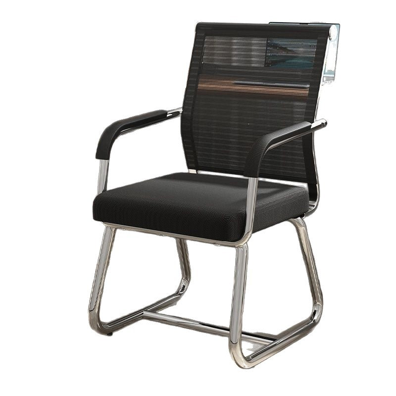 Mesh bow-shaped office chair, ergonomic staff computer chair with fixed armrests, no wheels, suitable for employee training and conference use - image 5