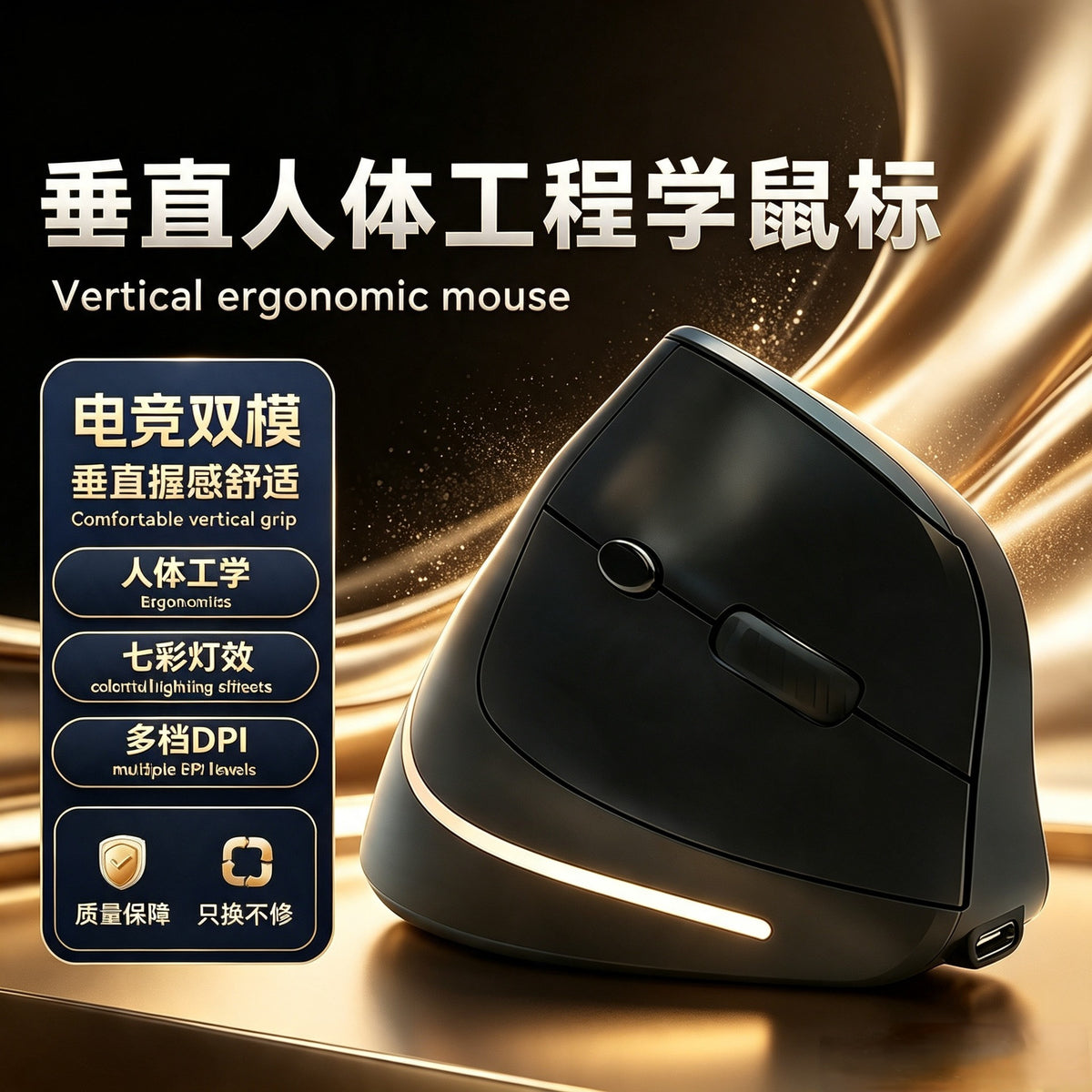 Vertical Ergonomic Wireless Mouse Bluetooth 2.4G Dual Mode Type-C Rechargeable RGB Illuminated Silent - image 1