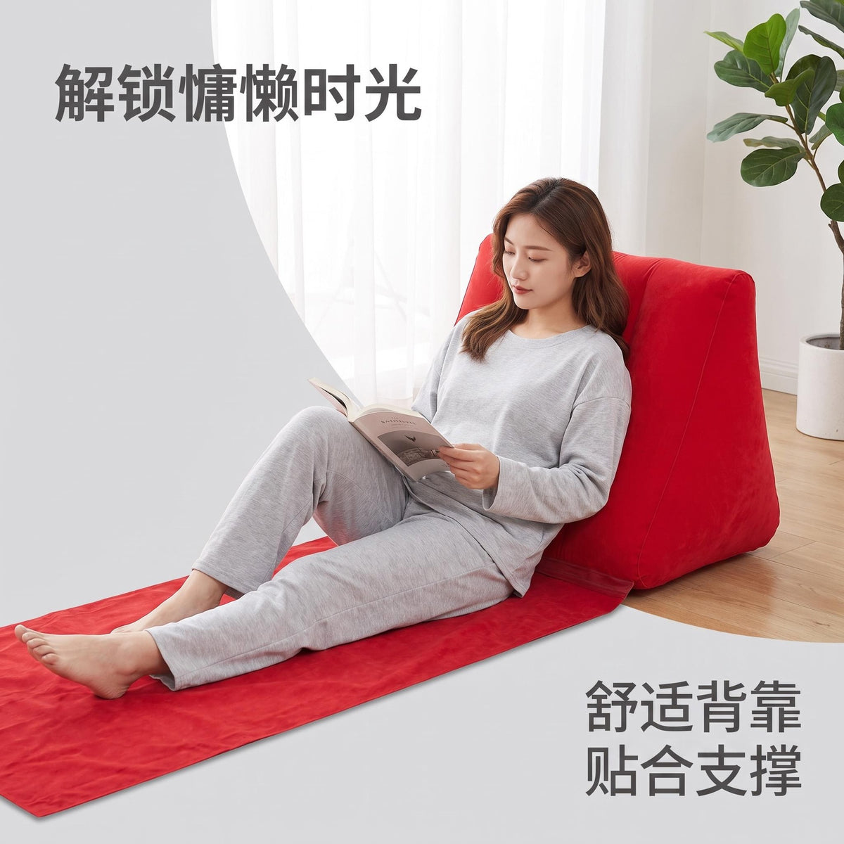 Manufacturer's PVC flocked triangular cushion, portable travel inflatable lumbar support, outdoor beach seaside camping inflatable cushion - image 1