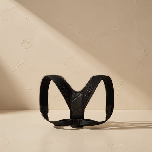 Mesh posture-correction brace with steel support for the back