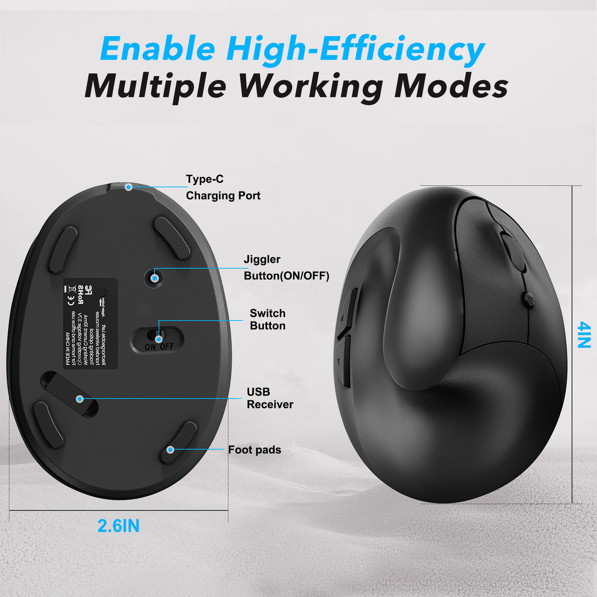 Cross-Border Left and Right Hand Ergonomic Mouse, Rechargeable Vertical Wireless Mouse, Dual-Mode Silent Mouse with Anti-Sleep Key - image 2