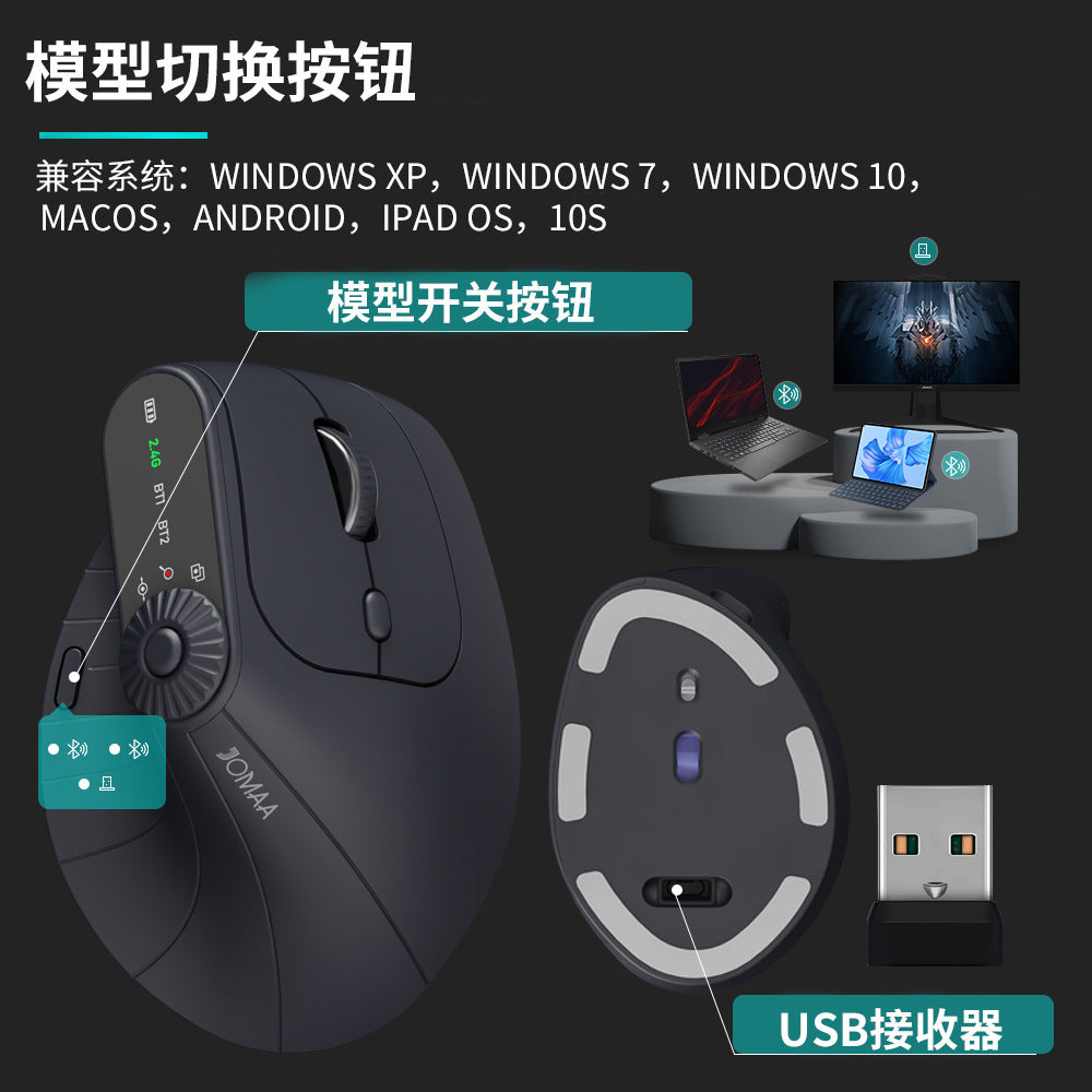 Jomaa Vertical Mouse 2.4g Bluetooth Wireless Ergonomic Rechargeable Multi-Device Office Mouse Silent - image 4