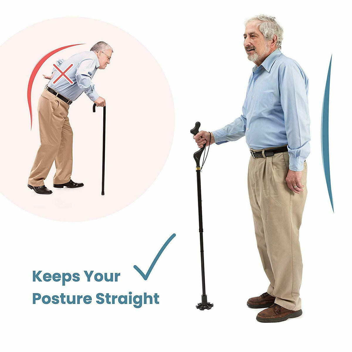 Posture Walking Stick Cane For Men And Women With Adjustable Heights Folding…