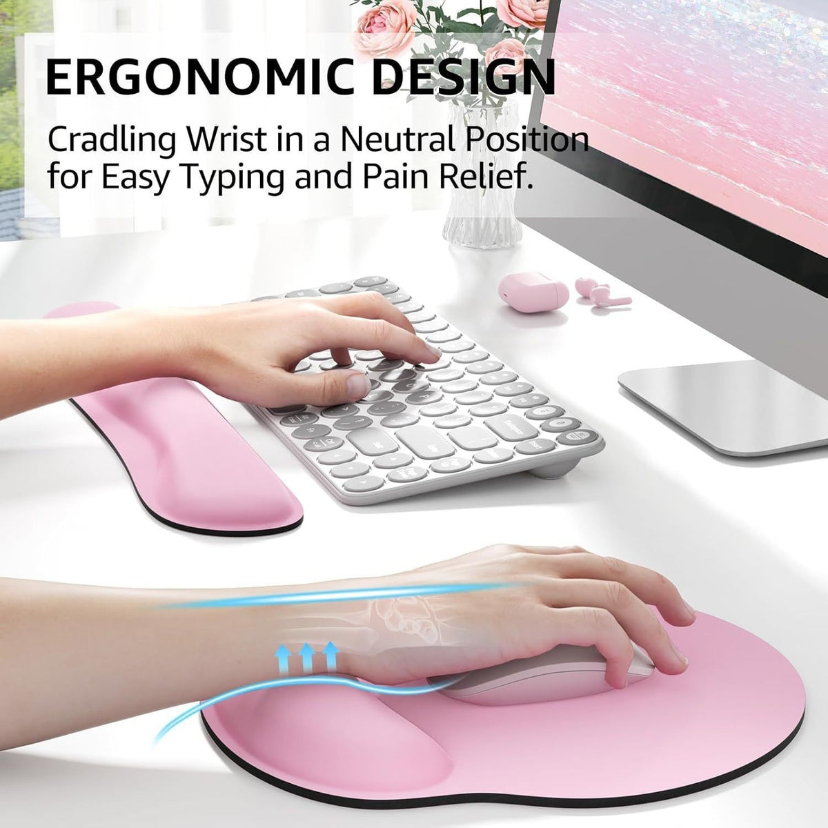 Wholesale Rubber Wrist Rest Mouse Pad Pink Keyboard Wrist Rest Set Silicone Computer Mouse Pad Wrist Rest Stain-Resistant Desk Mat - image 3