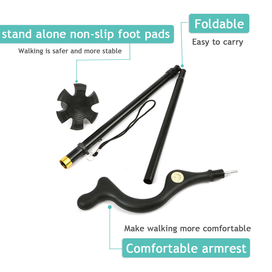 Posture Walking Stick Cane For Men And Women With Adjustable Heights Folding…
