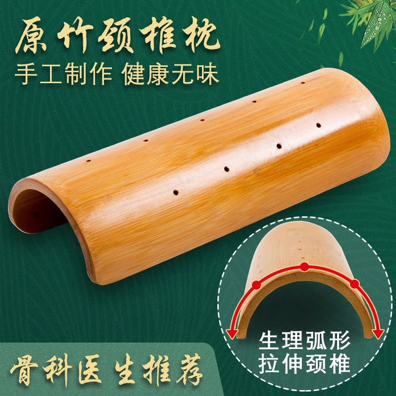 Stretching the Cervical Spine】Bamboo Cervical Spine Pillow, Solid Wood Cylindrical Hard Pillow, Semi-Circular U-Shaped Traction Pillow for Cervical Spine Protec - image 1