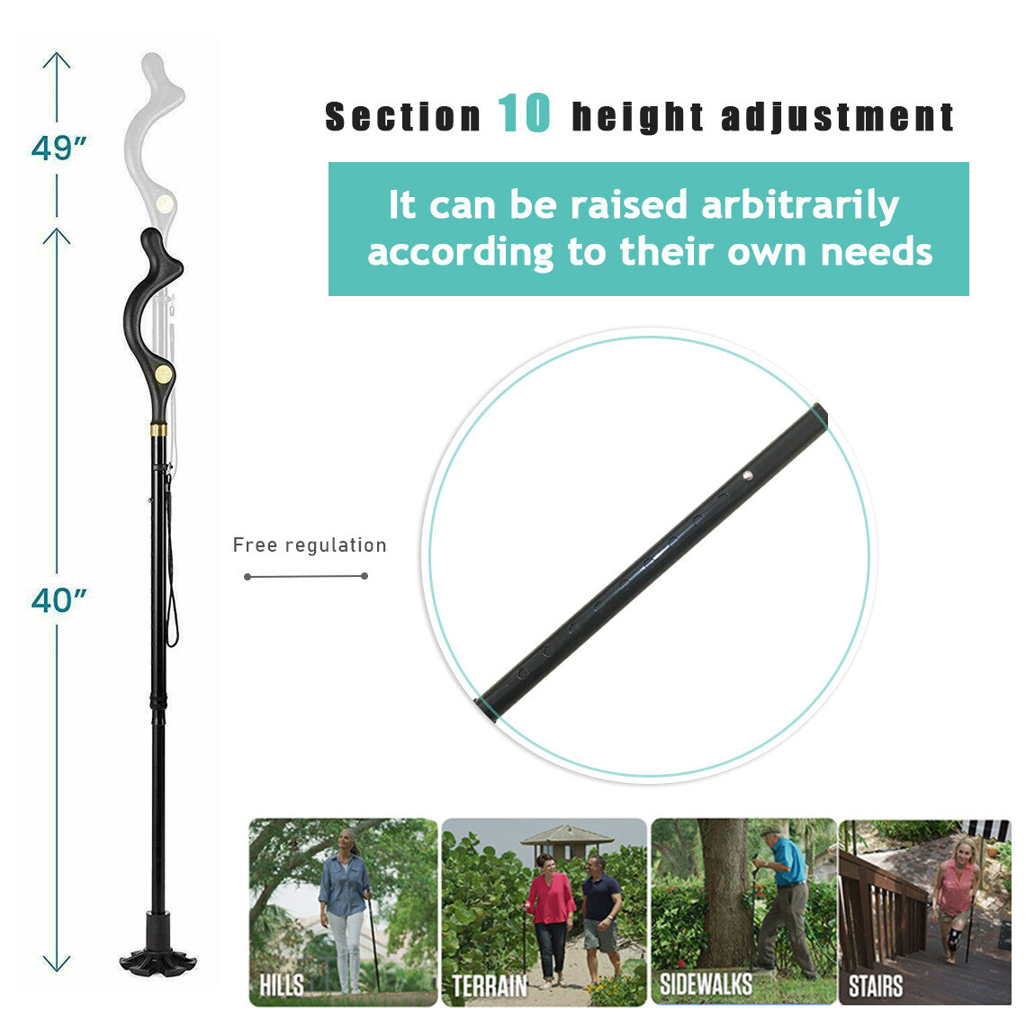 Posture Walking Stick Cane For Men And Women With Adjustable Heights Folding…