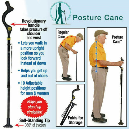 Posture Walking Stick Cane For Men And Women With Adjustable Heights Folding…