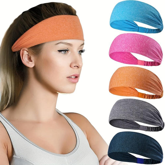 5-Piece Women's Anti-Slip Sports Sweat-Absorbing Headbands Elastic Yoga…